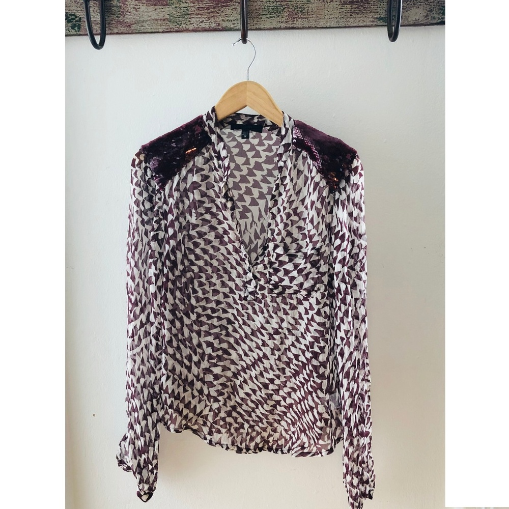 Silk Blouse with Sequin Detailing at Shoulder